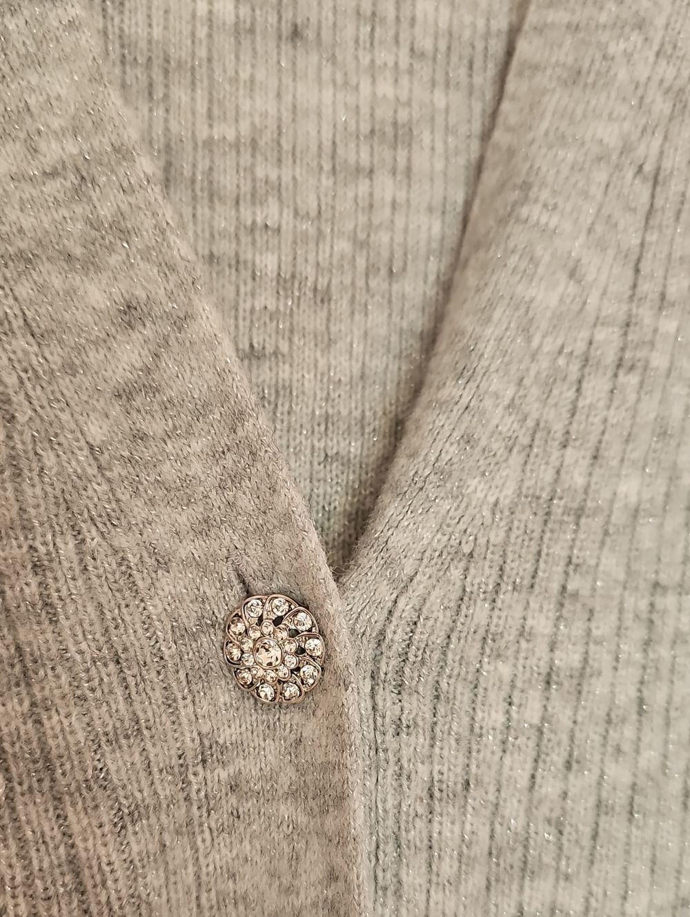 Talbots Gray Ribbed V-Neck Button Cardigan - Picture 2 of 7